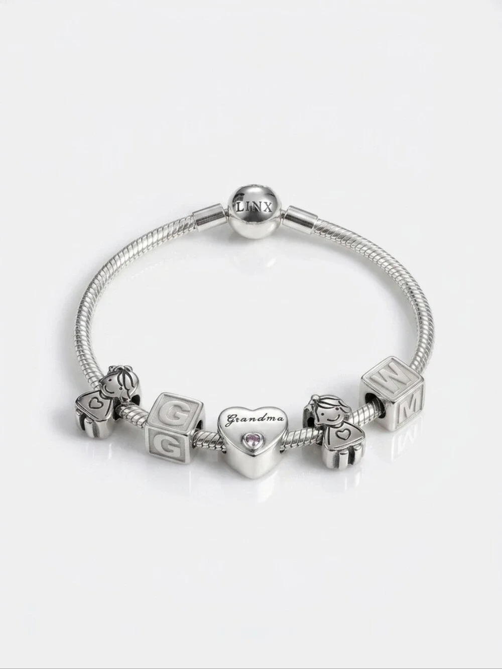 Linx Snake Chain Bracelet With Personalized Grandma Themed Charms